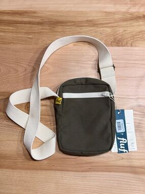FLUF Olive Crossbody Shoulder Bag with Cream Strap